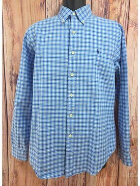 Ralph Lauren Blue Plaid Button-Down Shirt Size Medium